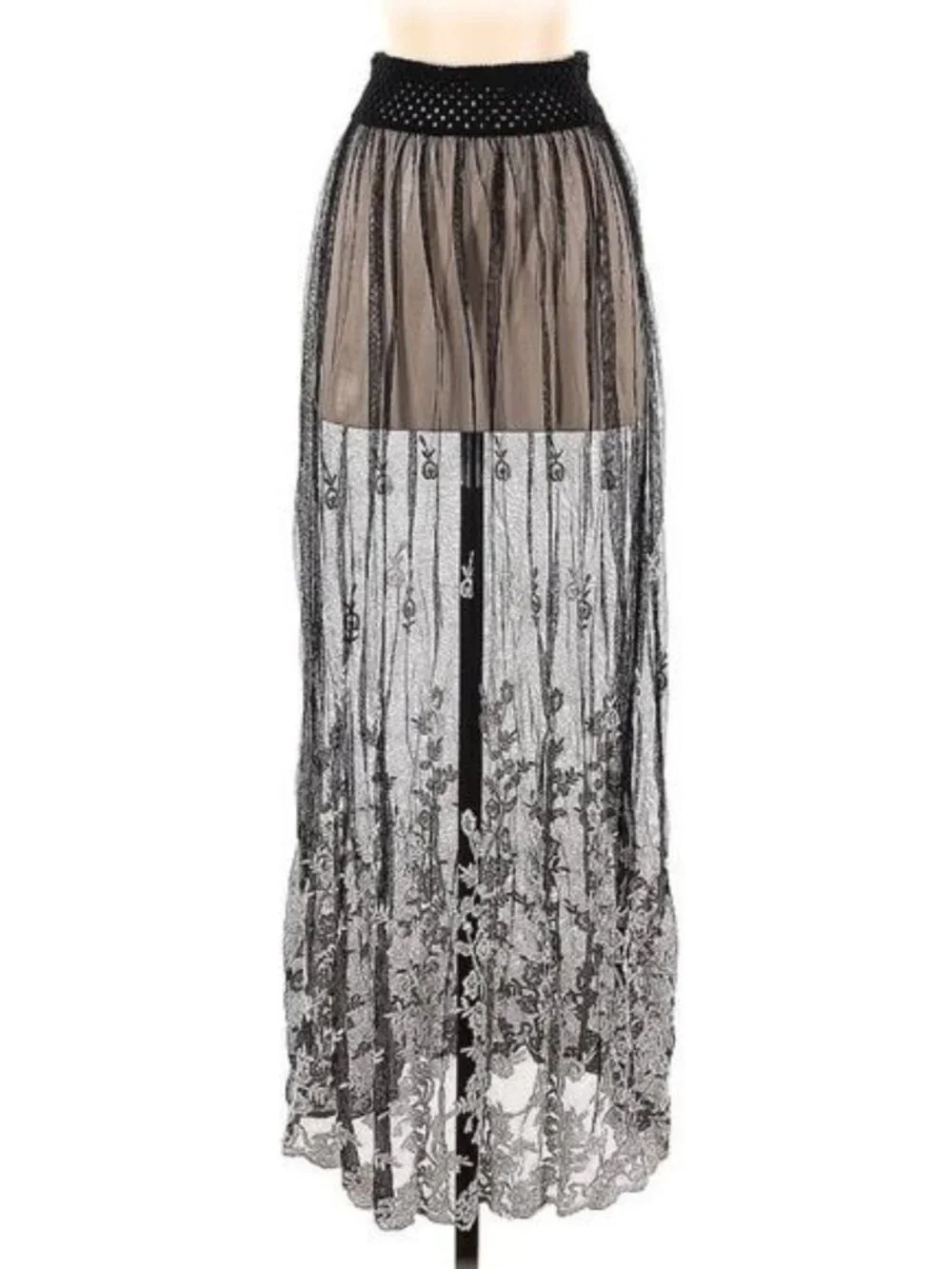 NWT Gypsy Junkies Black Sheer Embroidered Lace Maxi Skirt | Coquette Fairy Boho - Picture 2 of 15